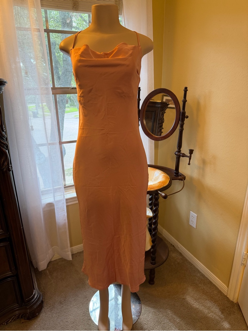Backless Slip Midi Dress in Dusty Peach
